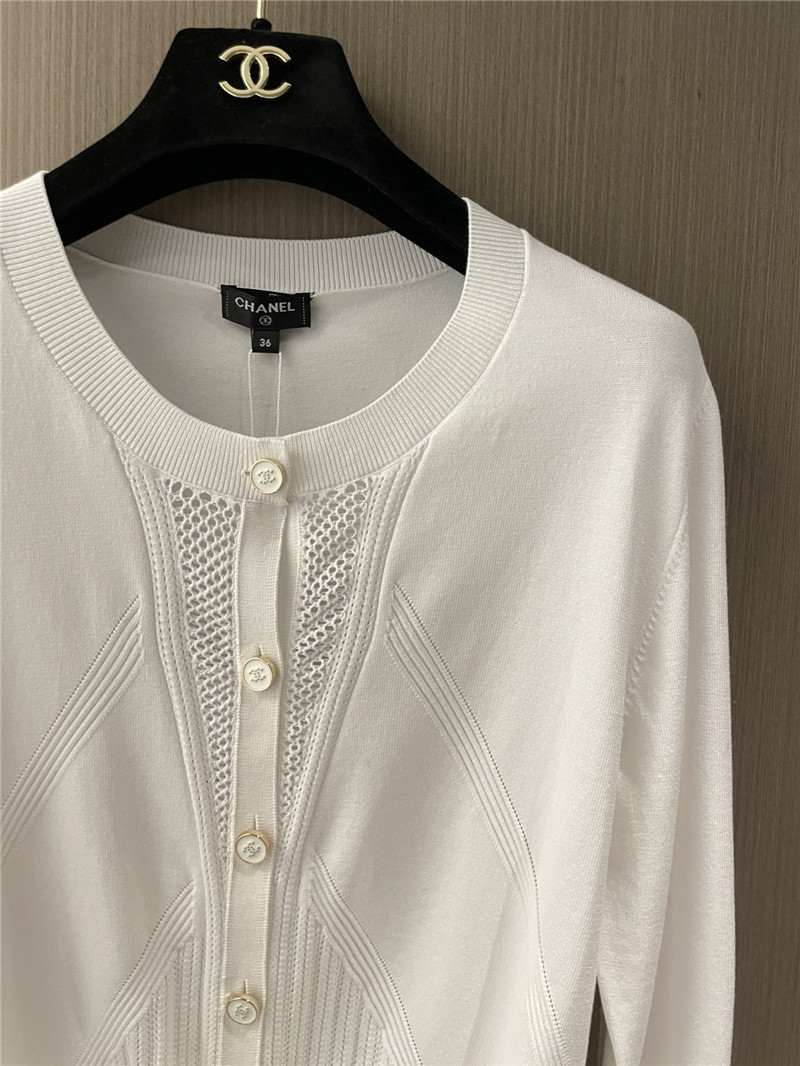 Ch**el white rib-knit crop cardigan
