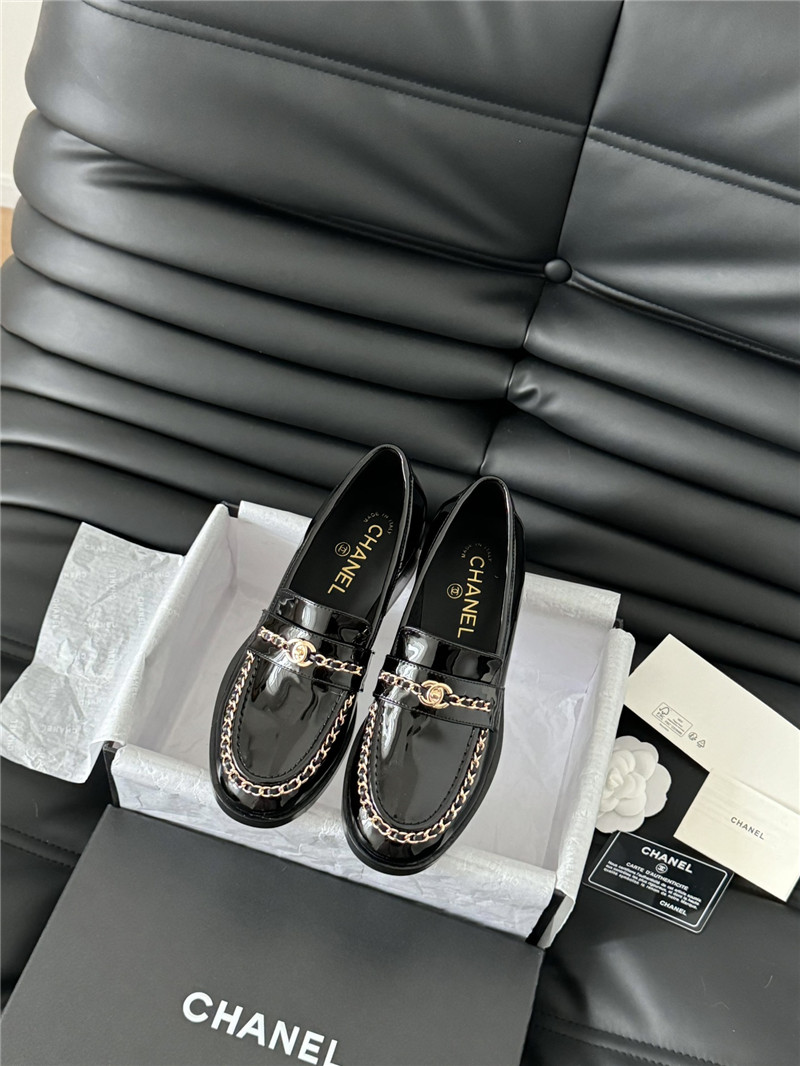 Ch**el chain white patent loafers