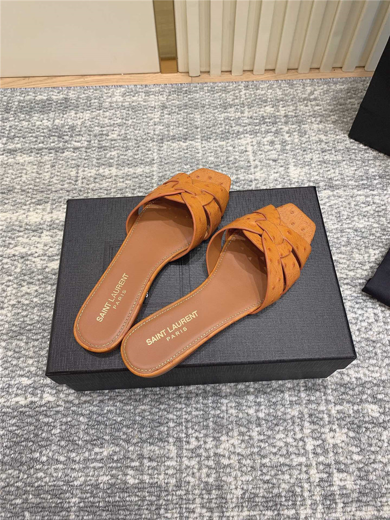 Y51 tribute mules in orange ostrich leather