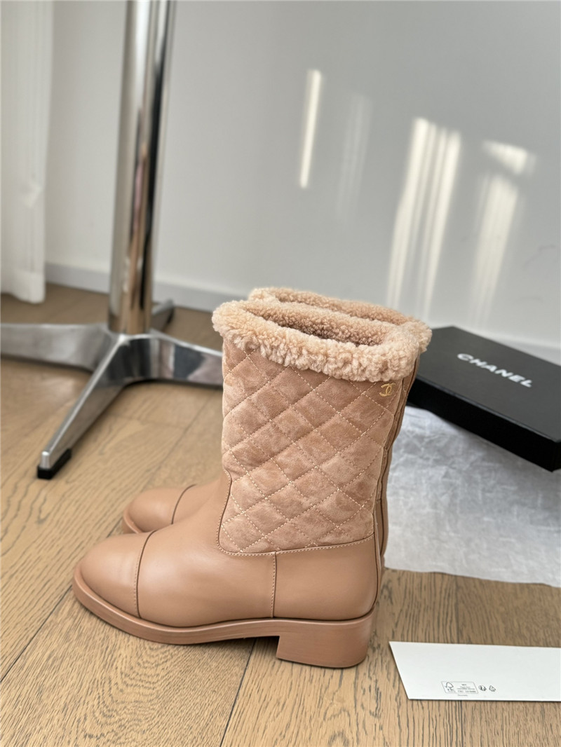 Ch**el beige suede calfskin wool boots