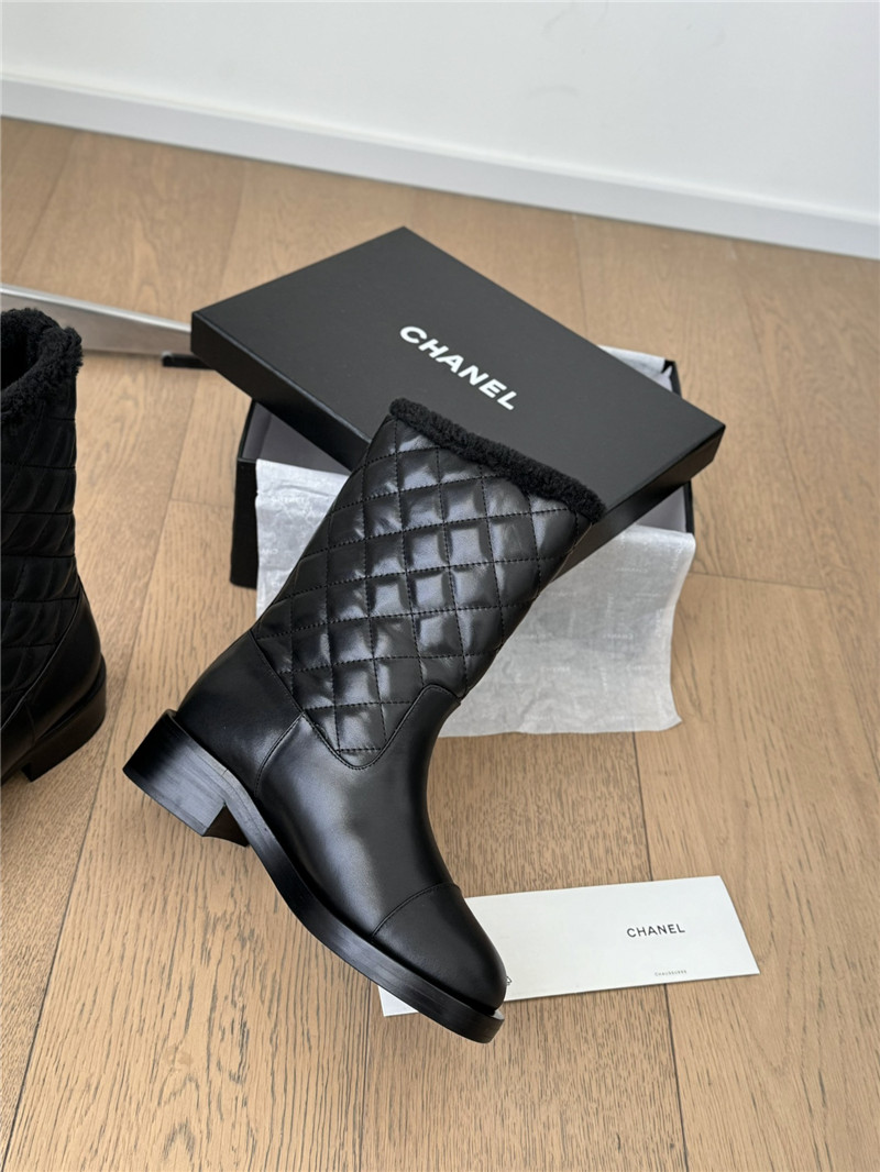 Ch**el black suede calfskin wool boots