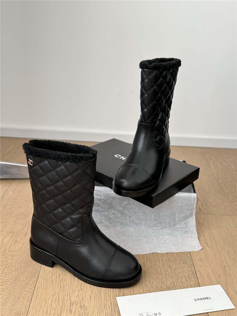 Ch**el black suede calfskin wool boots