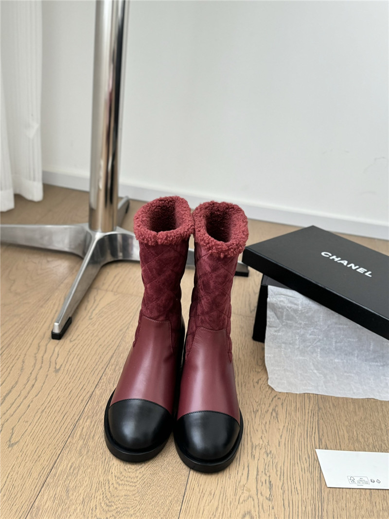Ch**el burgundy suede calfskin wool boots