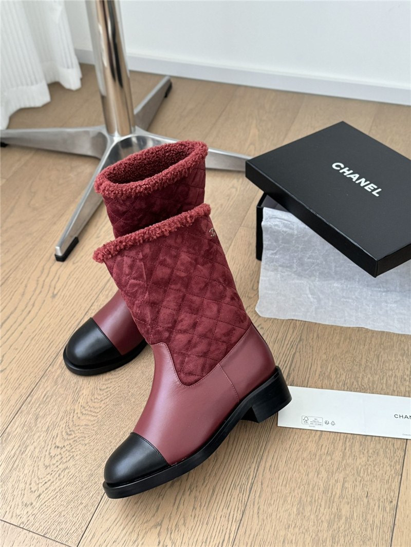 Ch**el burgundy suede calfskin wool boots