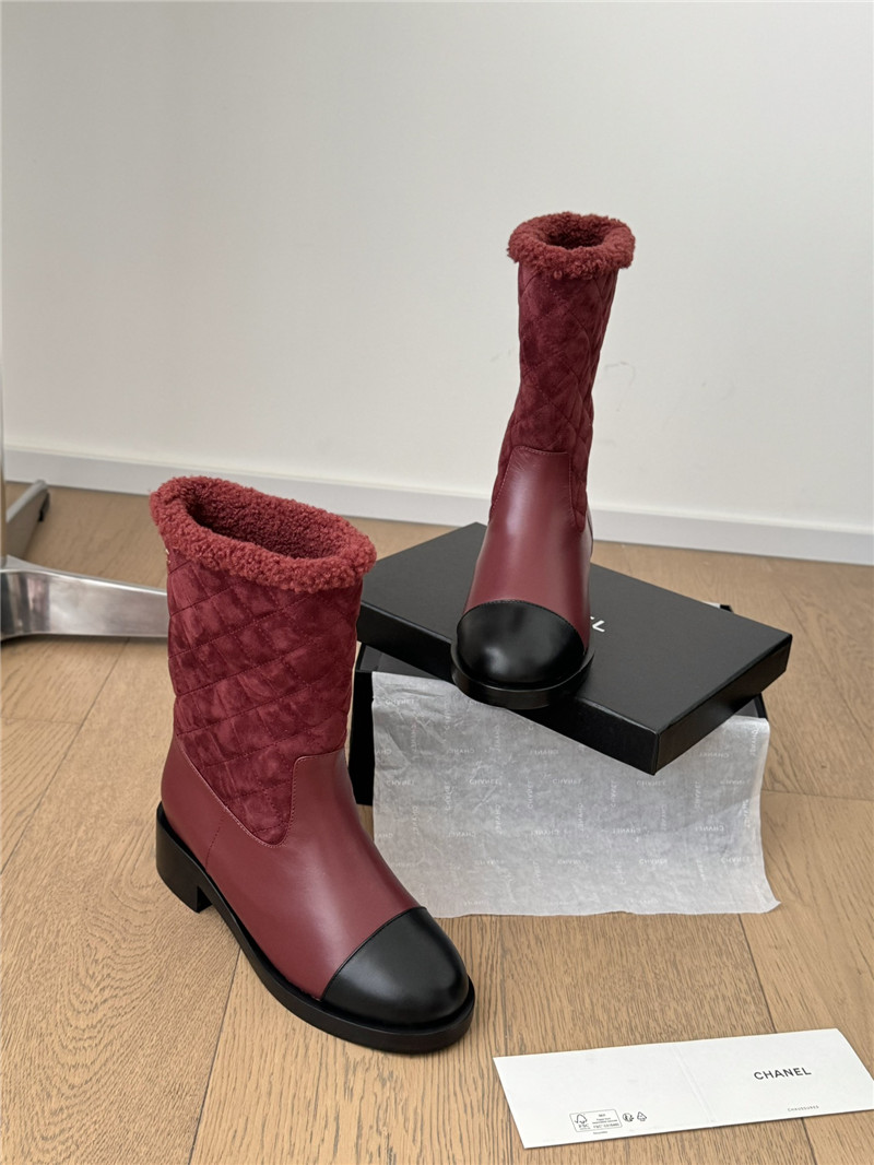 Ch**el burgundy suede calfskin wool boots