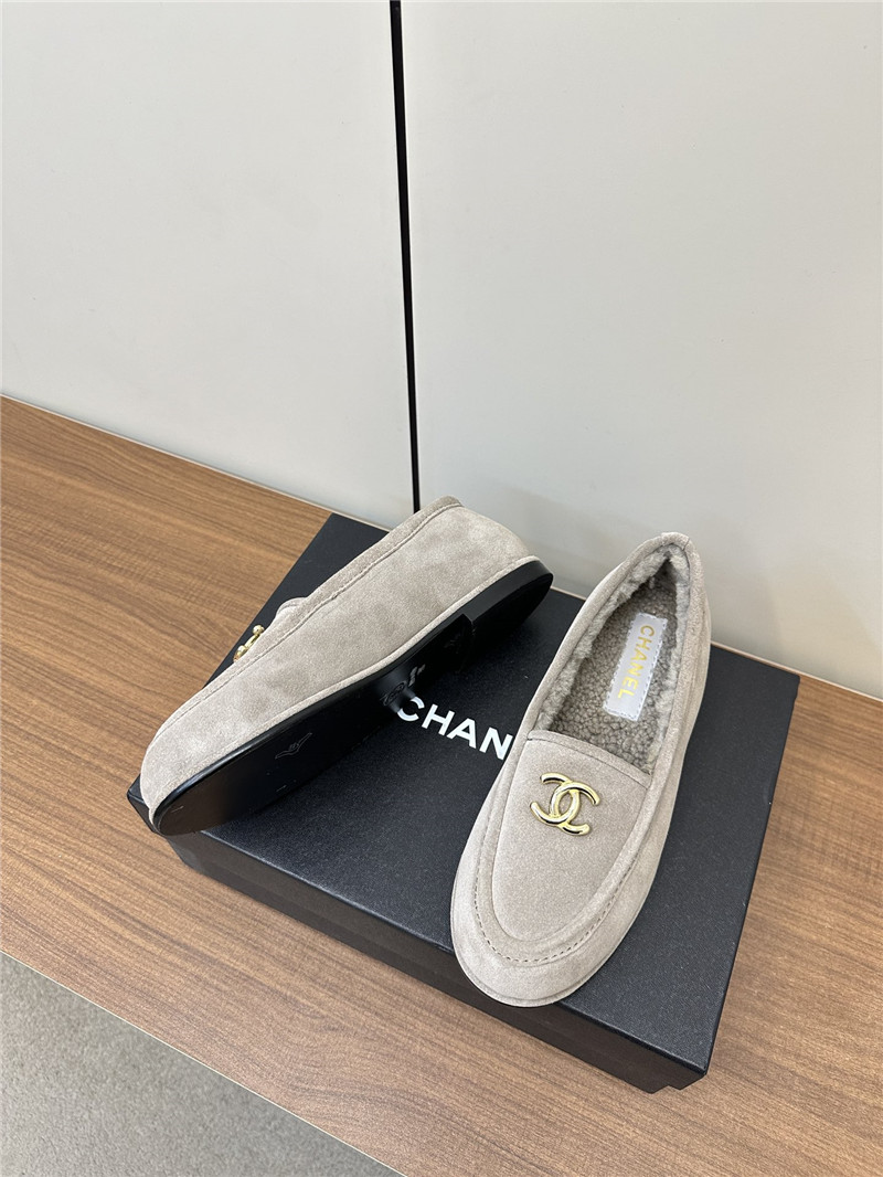 Ch**el grey suede shearling loafers