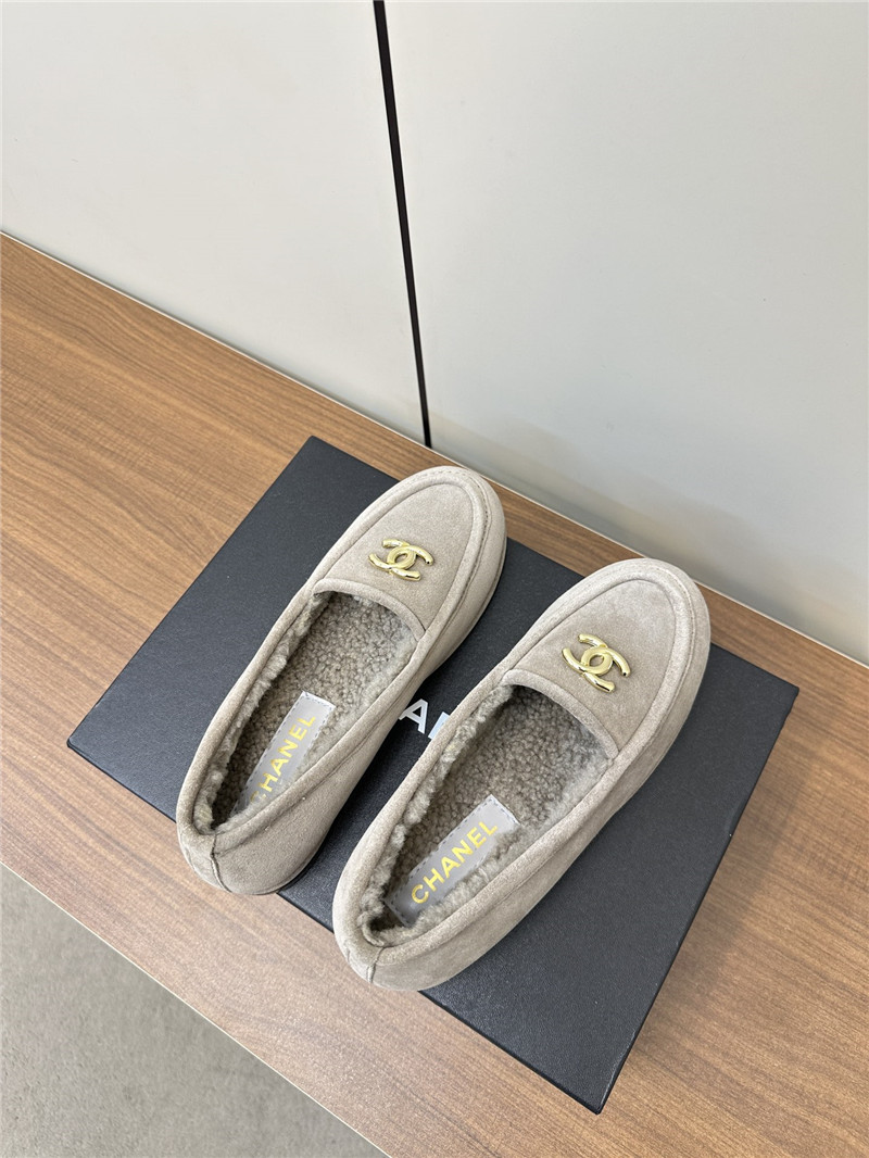 Ch**el grey suede shearling loafers