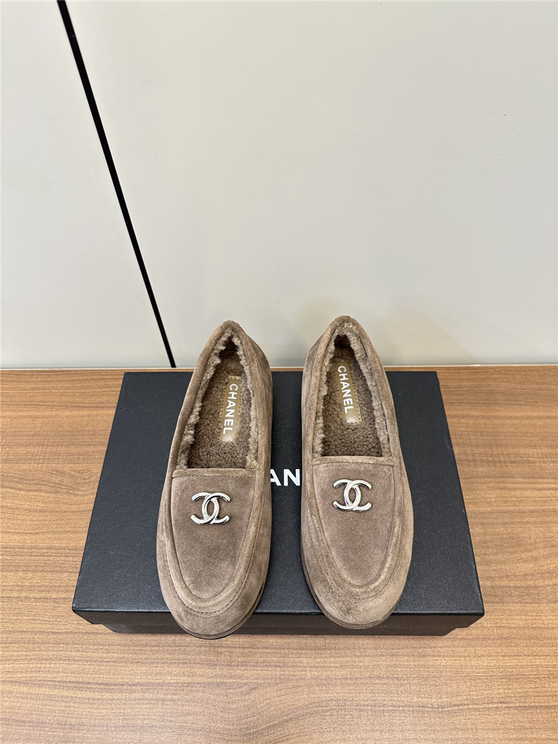 Ch**el beige suede shearling loafers
