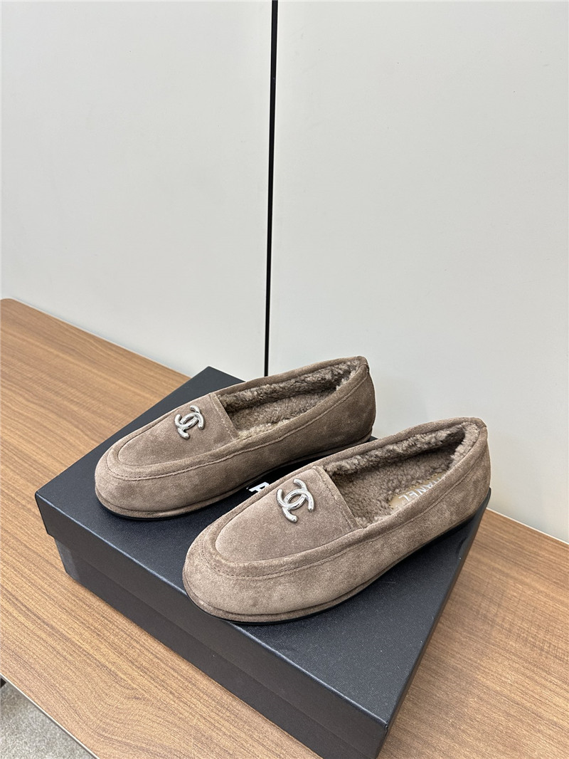 Ch**el beige suede shearling loafers