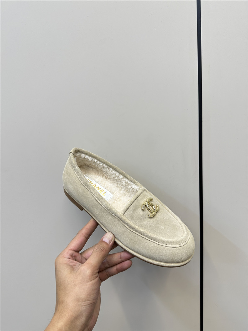 Ch**el white suede shearling loafers