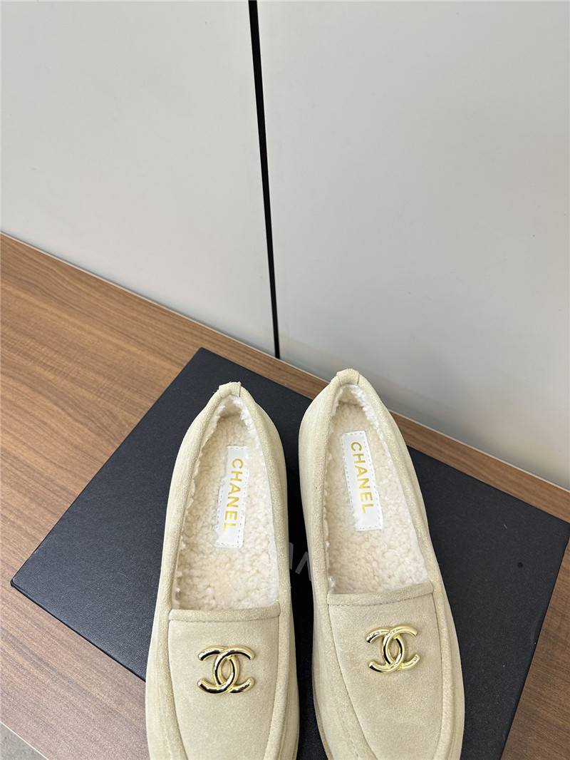 Ch**el white suede shearling loafers