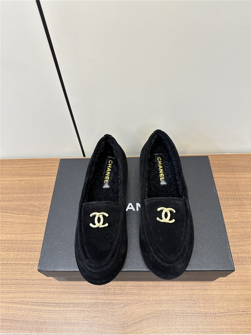 Ch**el black suede shearling loafers