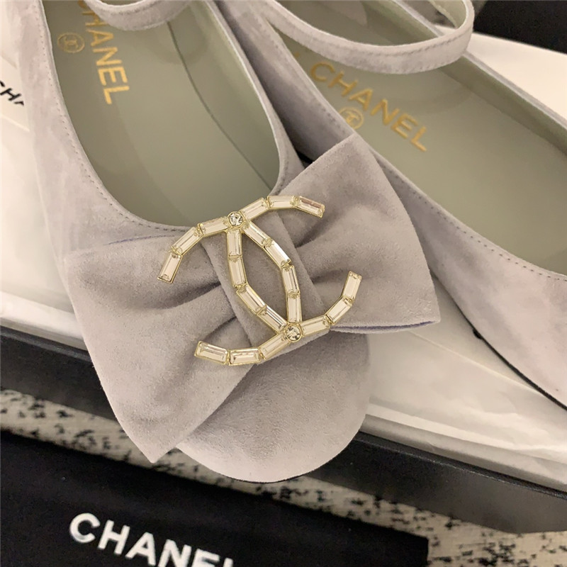 Ch**el mary janes grey velvet flats with strass & metal