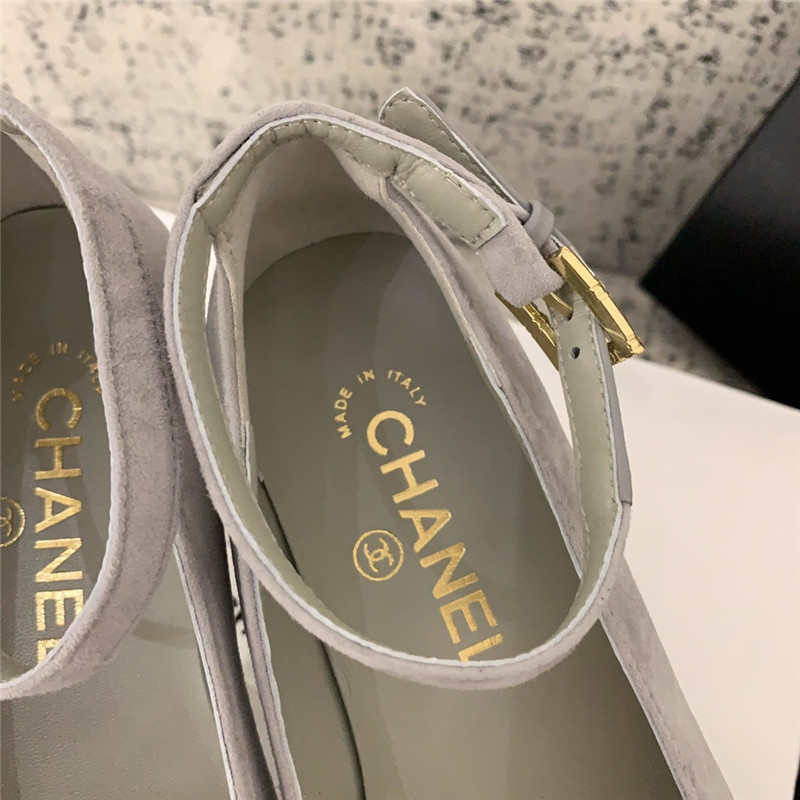 Ch**el mary janes grey velvet flats with strass & metal
