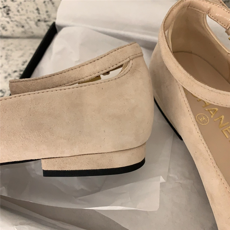 Ch**el mary janes nude velvet flats with strass & metal