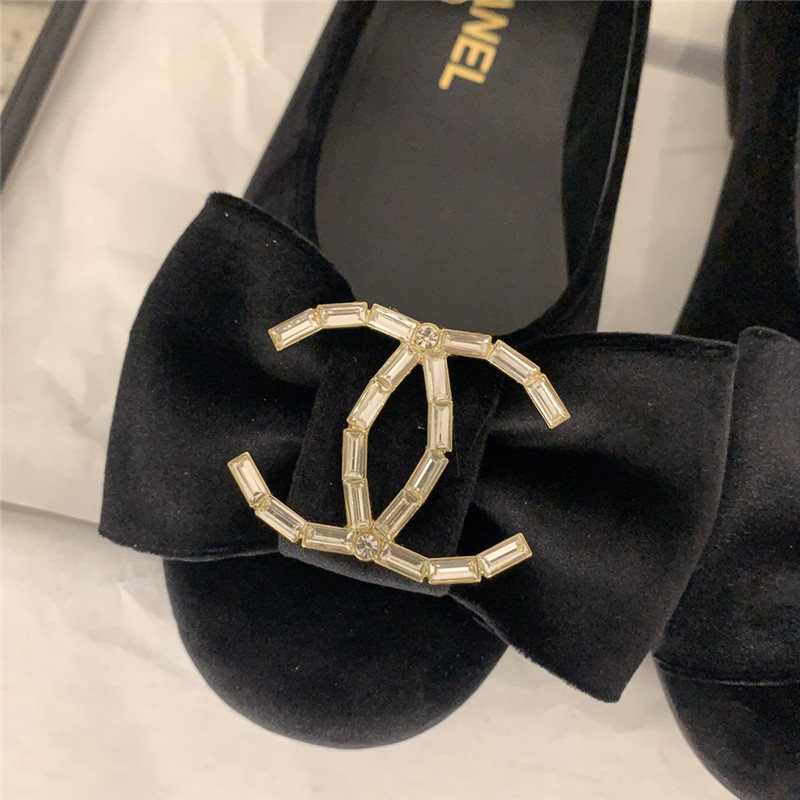 Ch**el mary janes black velvet flats with strass & metal