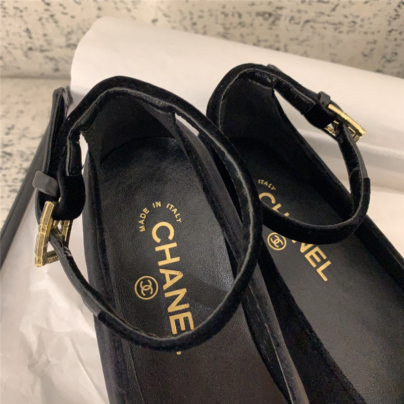 Ch**el mary janes black velvet flats with strass & metal