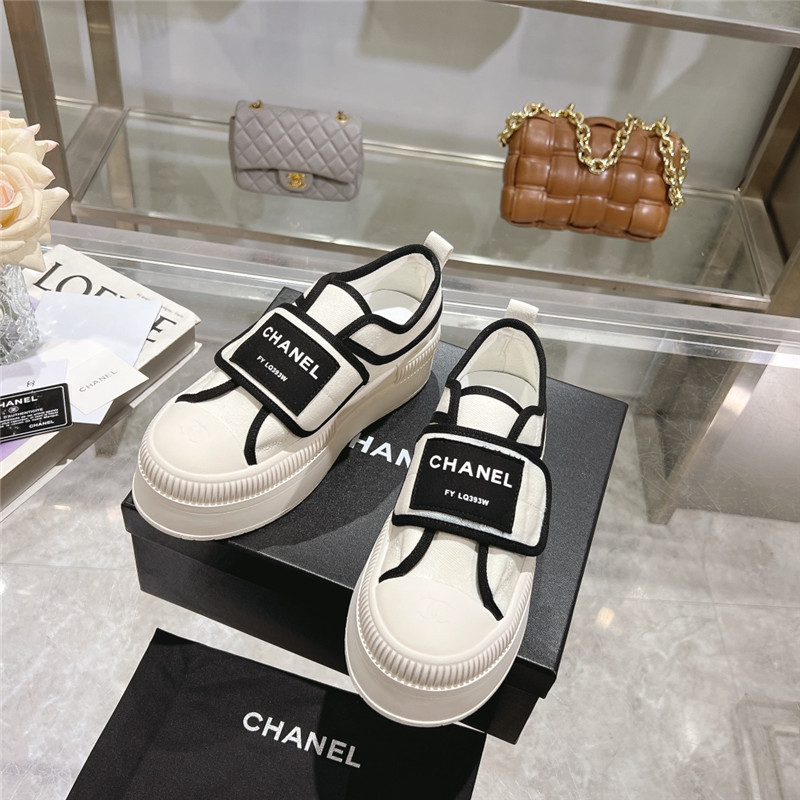 Ch**el white canvas velcro sneakers