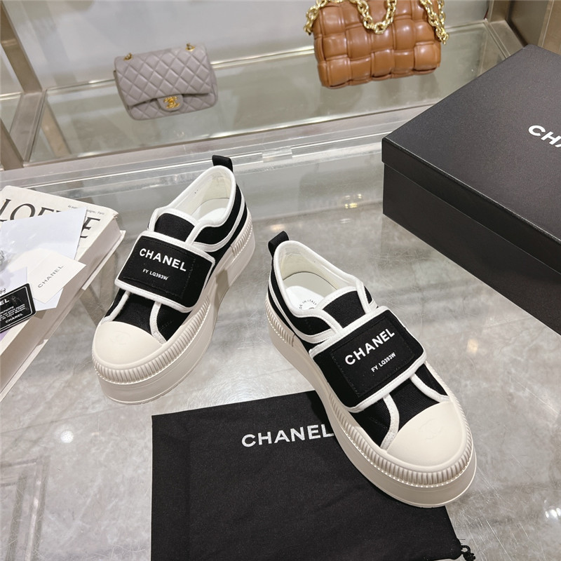 Ch**el black and white canvas velcro sneakers