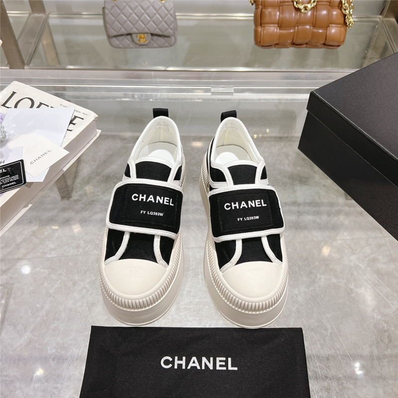 Ch**el black and white canvas velcro sneakers
