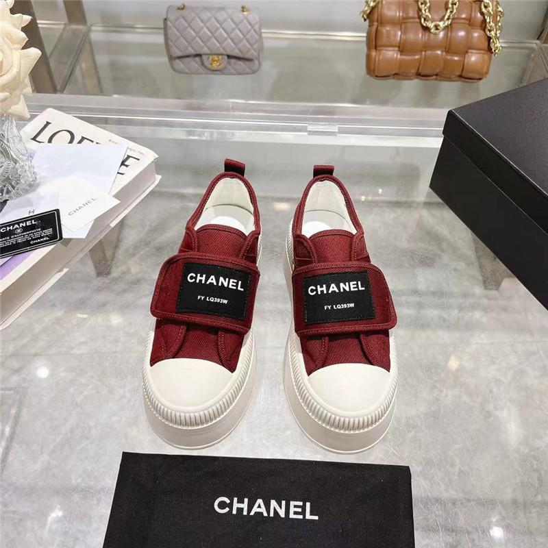Ch**el canvas velcro sneakers red
