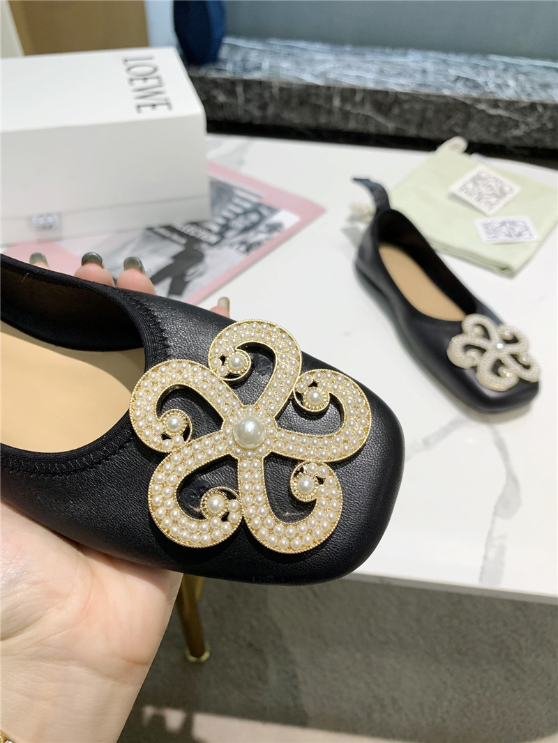 L0ew* black floral embellished ballet flats