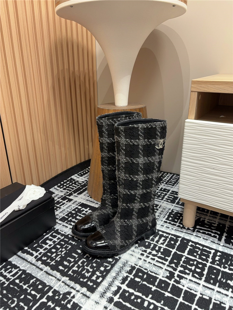 Ch**el tweed check high boots