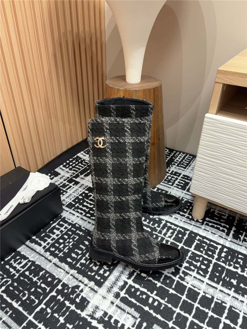 Ch**el tweed check high boots