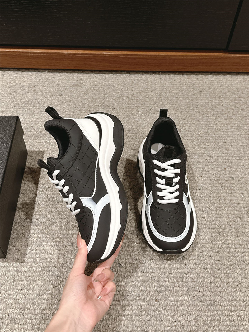 Ch**el logo black white calfskin sneakers