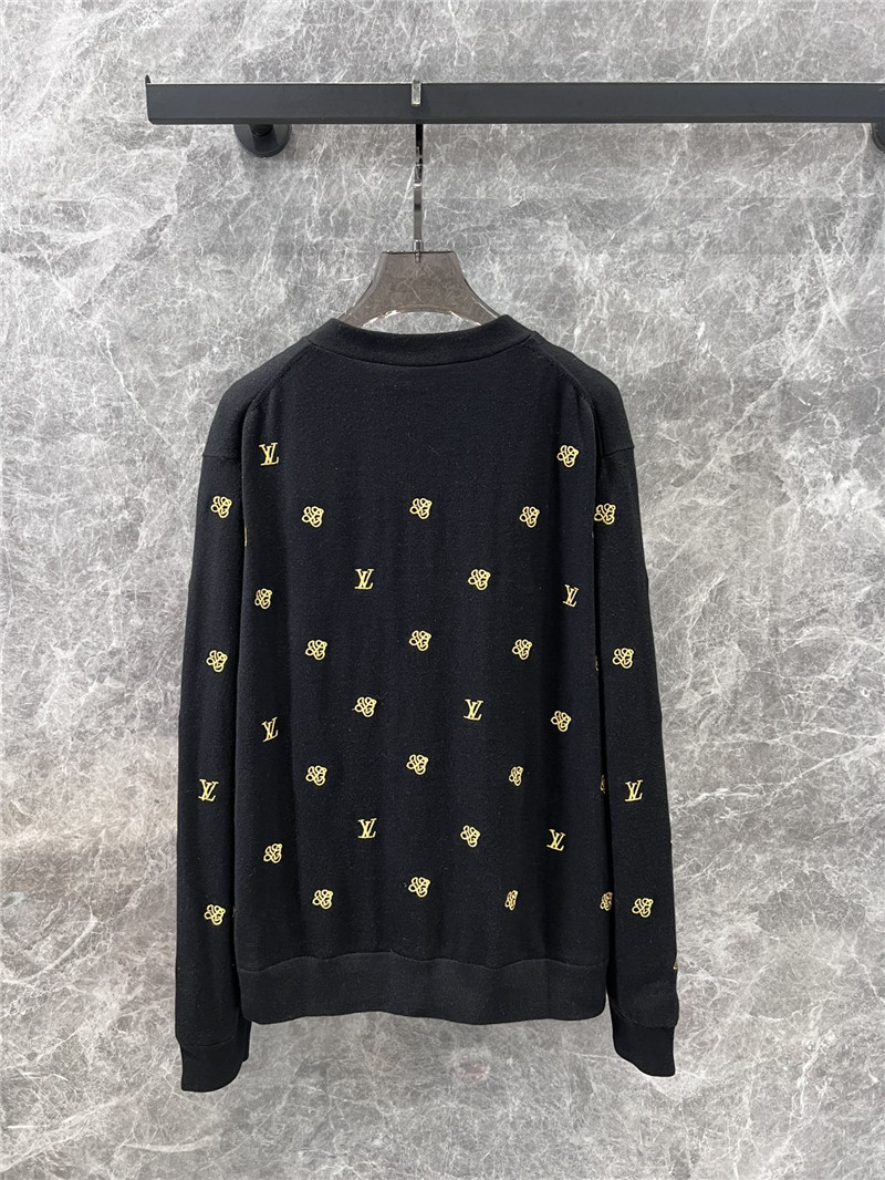 LV Golden Embroidered Wool Cardigan Grey