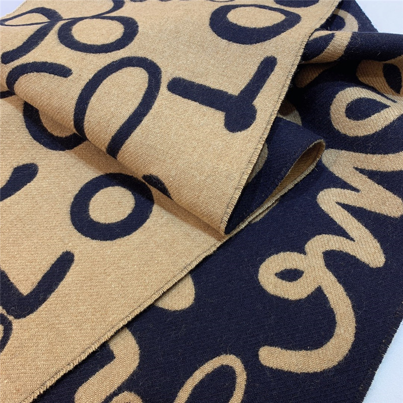 L0ew* beige/dark blue double-sided letter scarf