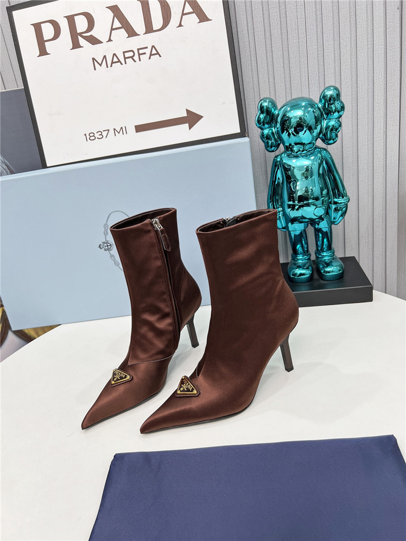 Pra*a brown satin knee high heel boots