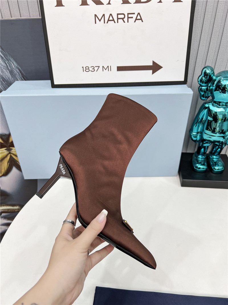 Pra*a brown satin knee high heel boots