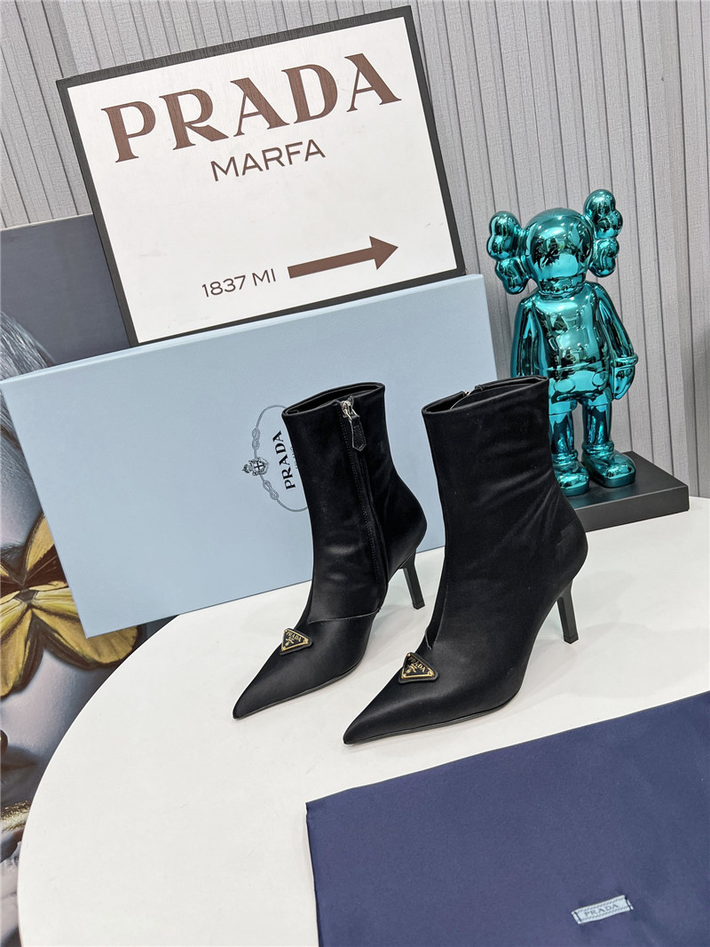 Pra*a black satin knee high heel boots