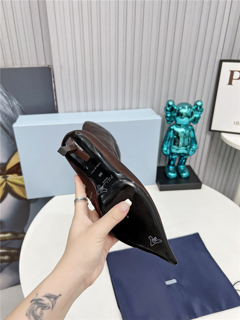 Pra*a brown satin knee high heel boots