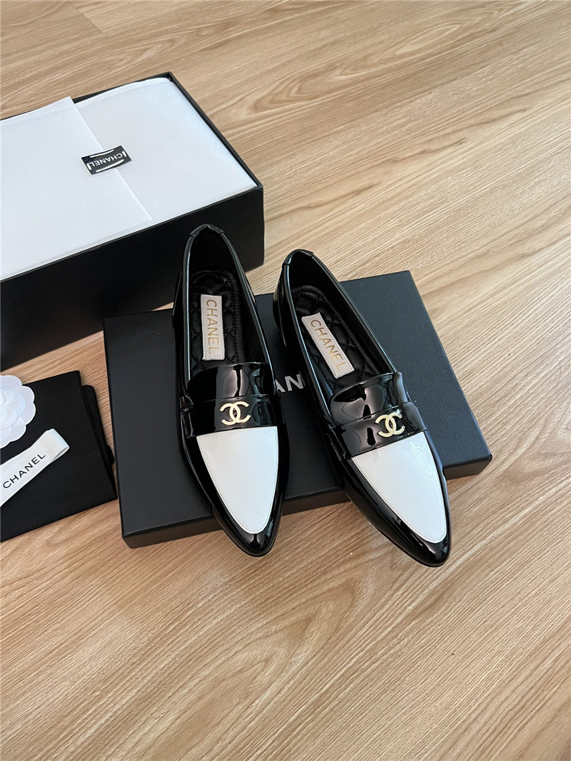 Ch**el pointed toe black/white pattern loafers