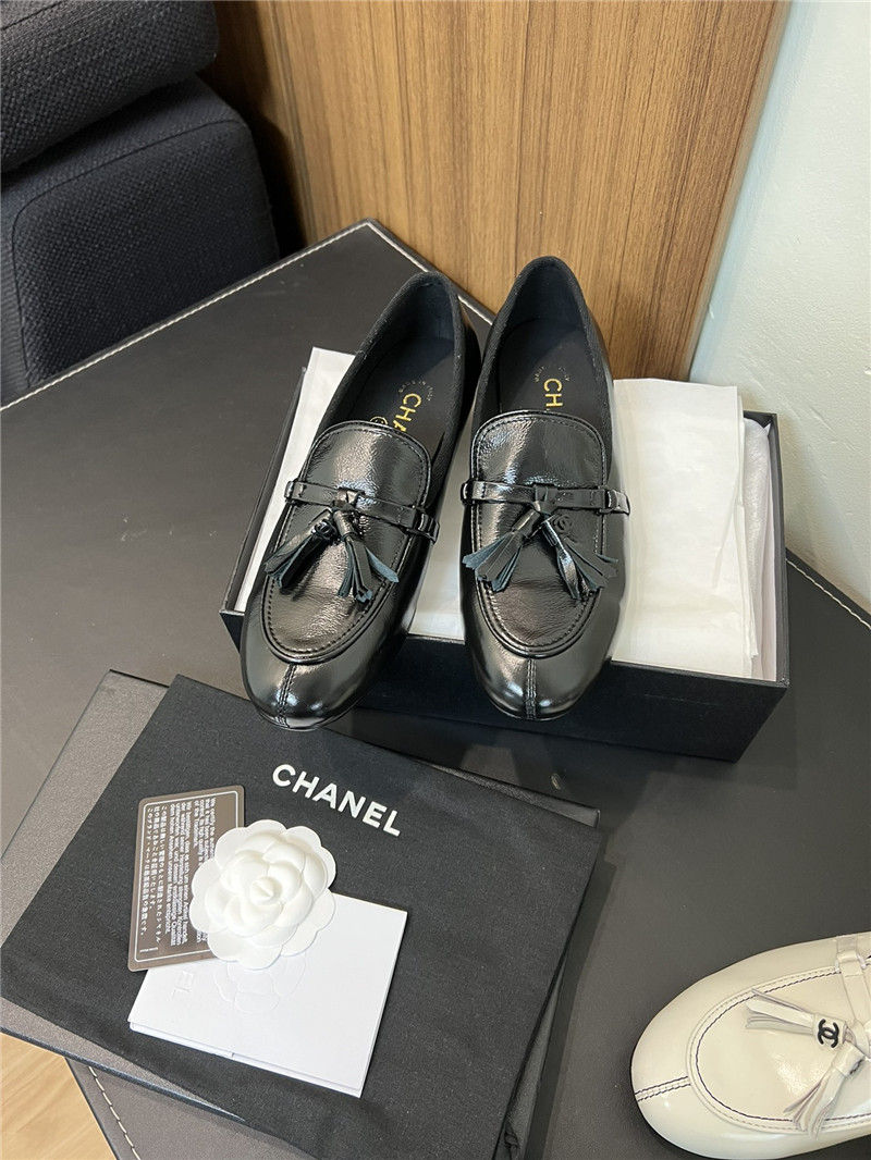 Ch**el tassel moccasin loafers in black smooth leather