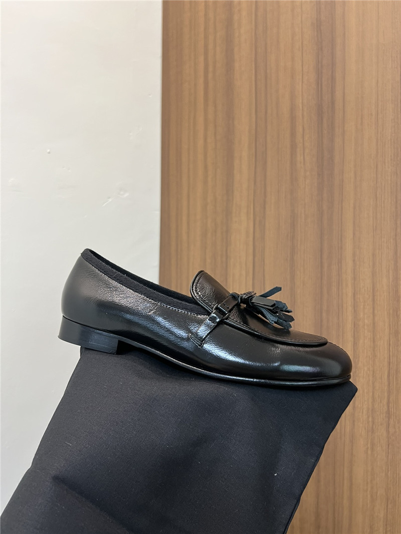 Ch**el tassel moccasin loafers in black smooth leather