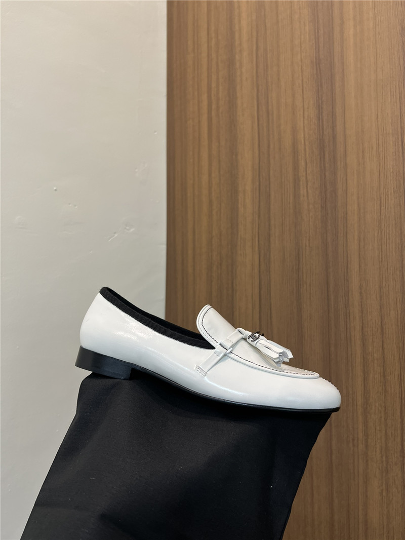 Ch**el tassel moccasin loafers in white smooth leather