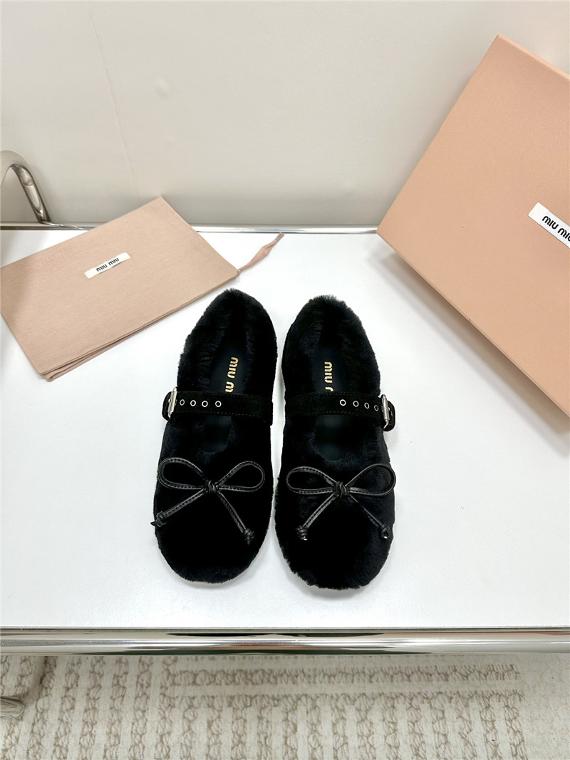 Miu Miu Black Shearling Ballerinas