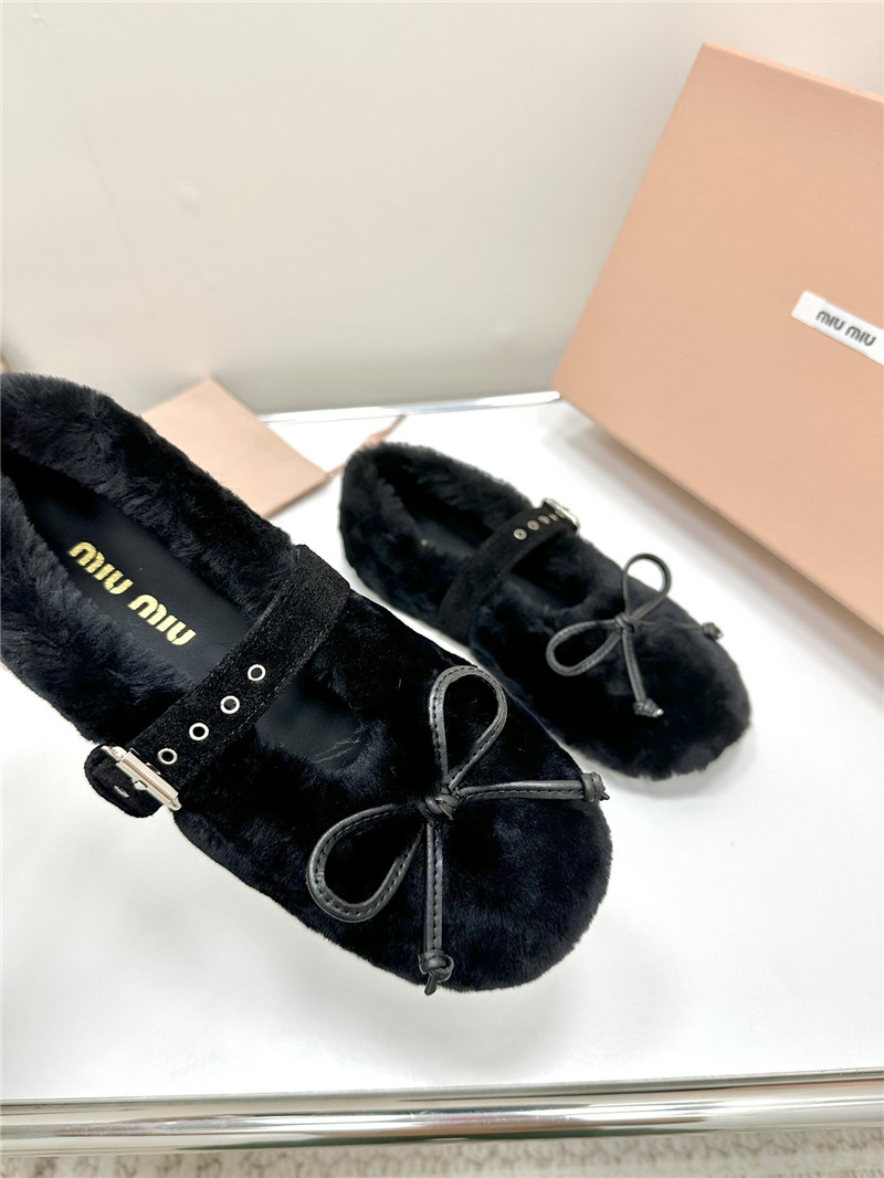 Miu Miu Black Shearling Ballerinas