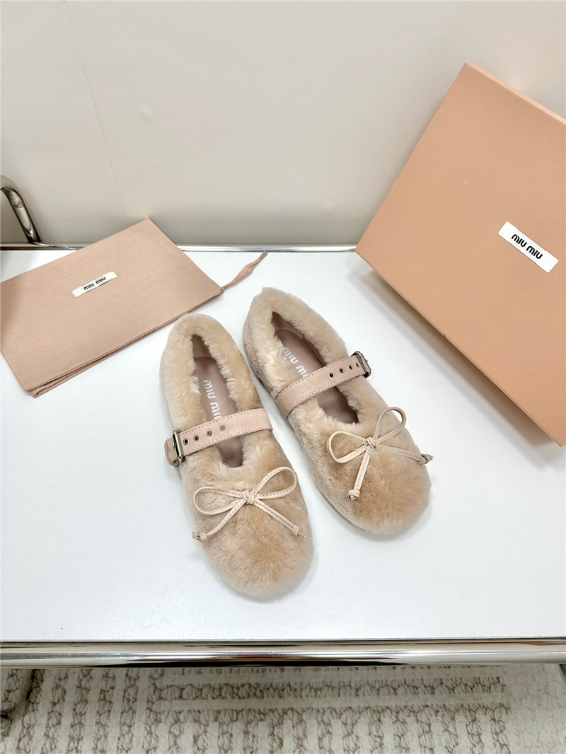 Miu Miu Beige Shearling Ballerinas