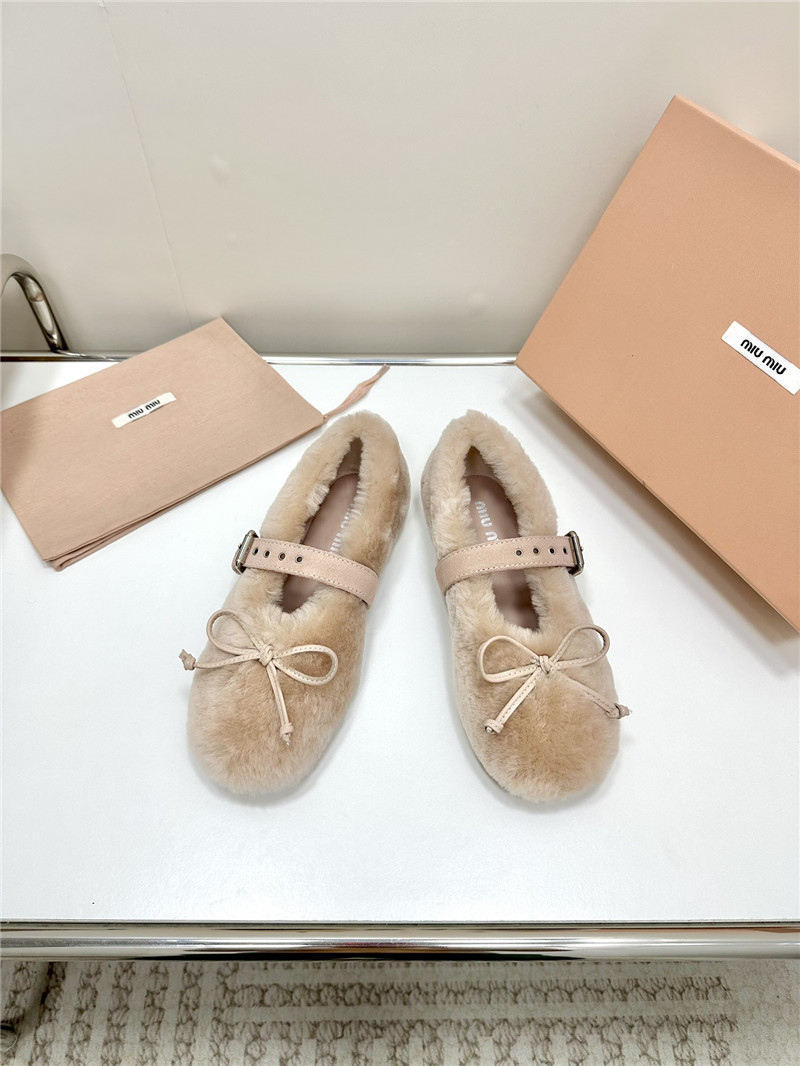 Miu Miu Beige Shearling Ballerinas