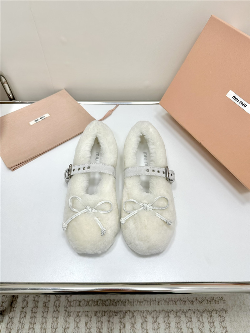 Miu Miu Natural Shearling Ballerinas