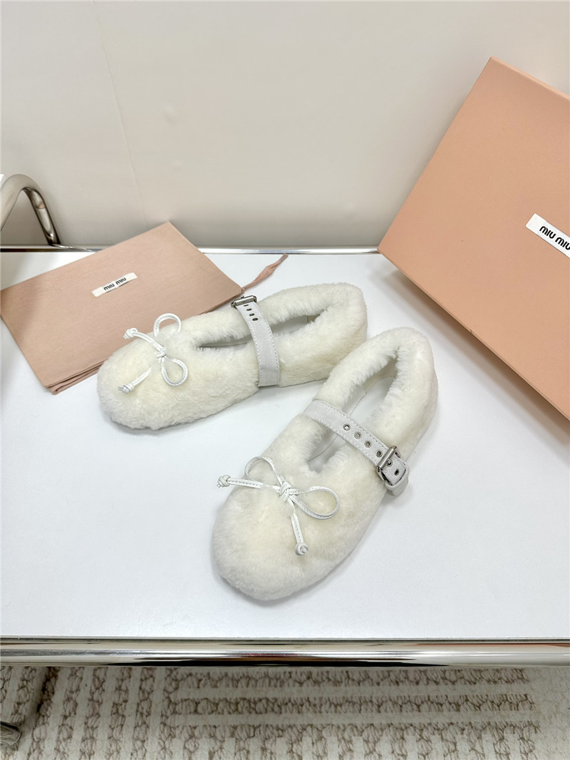 Miu Miu Natural Shearling Ballerinas