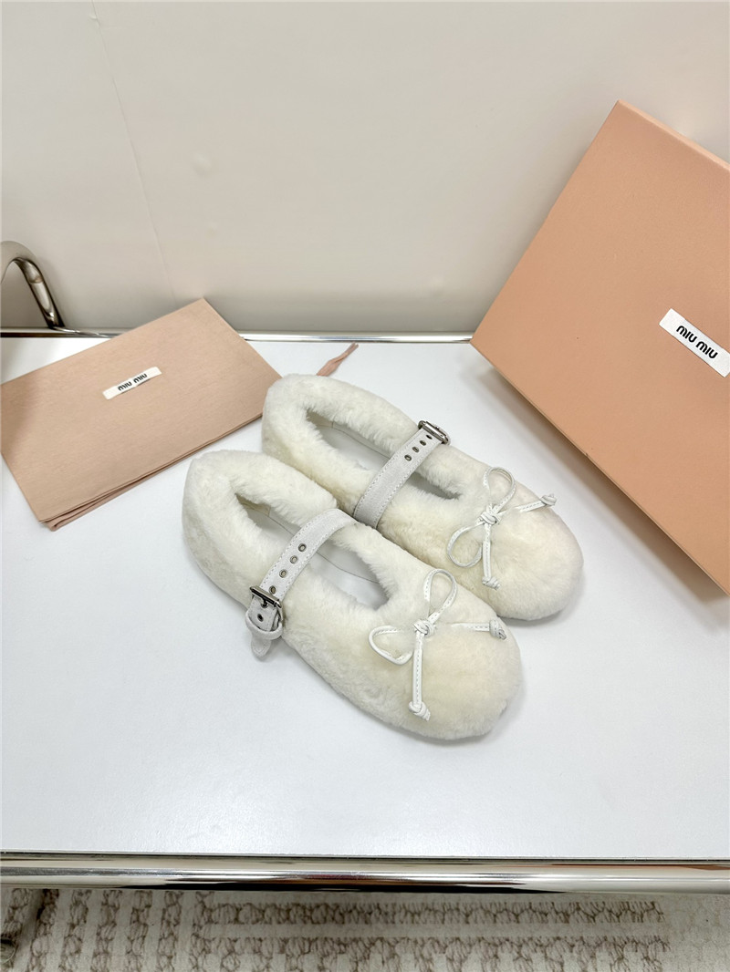 Miu Miu Natural Shearling Ballerinas