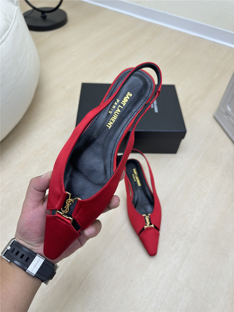 Y51 babylone red satin crepe slingback flats