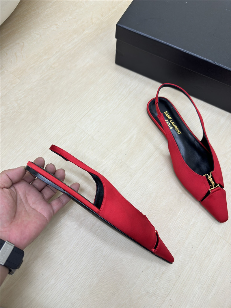 Y51 babylone red satin crepe slingback flats