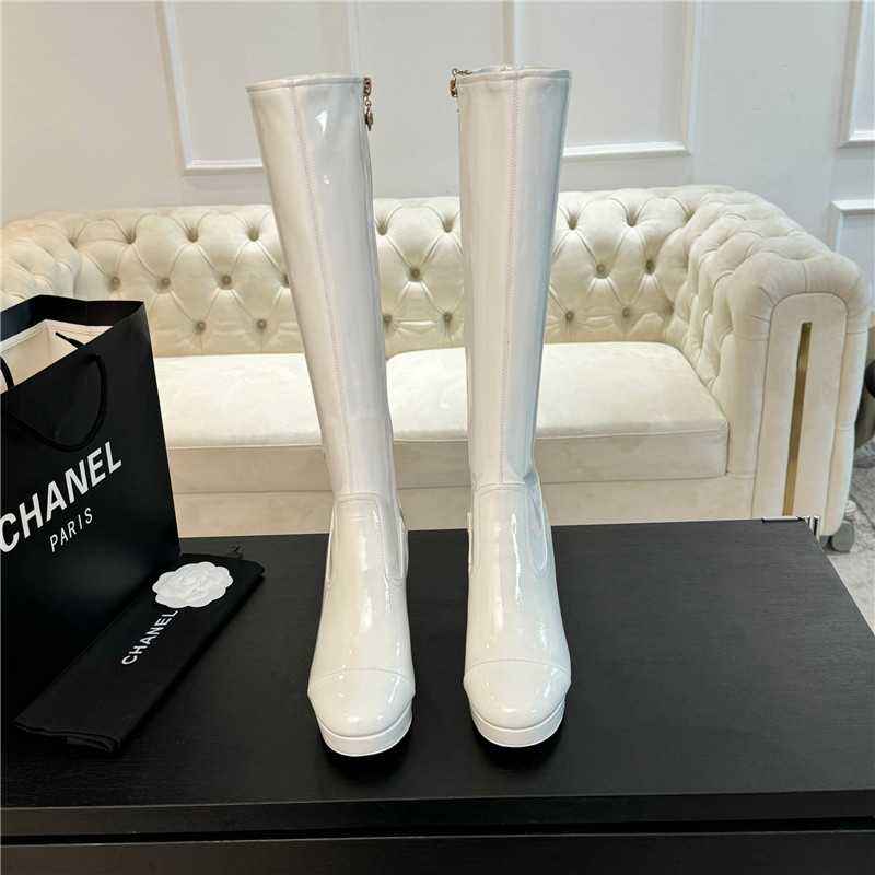 Ch**el patent leather knee high boots