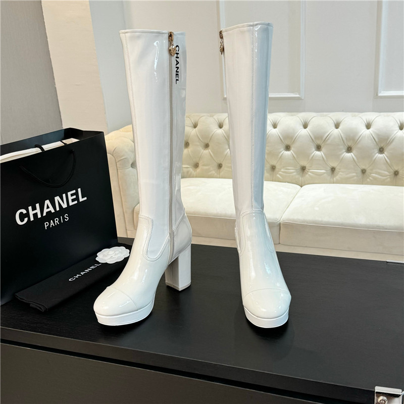 Ch**el patent leather knee high boots